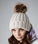 Beechfield Faux Fur Pop Pom Chunky Beanie-1