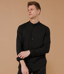 Henbury Mandarin Roll Sleeve Anti-Bac Wicking Shirt | Black-1