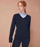 Henbury Ladies Lightweight Cotton Acrylic V Neck Sweater-1