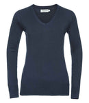 Russell Collection Ladies Cotton Acrylic V Neck Sweater-5