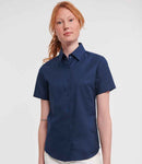 Russell Collection Ladies Short Sleeve Easy Care Oxford Shirt | Black-3