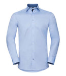 Russell Collection Long Sleeve Contrast Herringbone Shirt-5