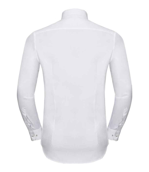 Russell Collection Long Sleeve Contrast Herringbone Shirt