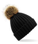 Beechfield Faux Fur Pop Pom Chunky Beanie-3
