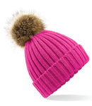 Beechfield Faux Fur Pop Pom Chunky Beanie-5