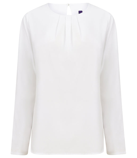 Henbury Ladies Pleat Front Long Sleeve Blouse