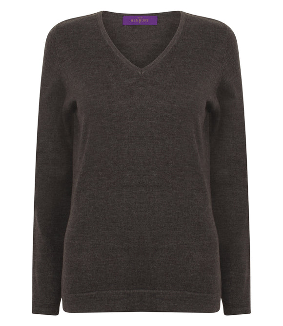 Henbury Ladies Lightweight Cotton Acrylic V Neck Sweater
