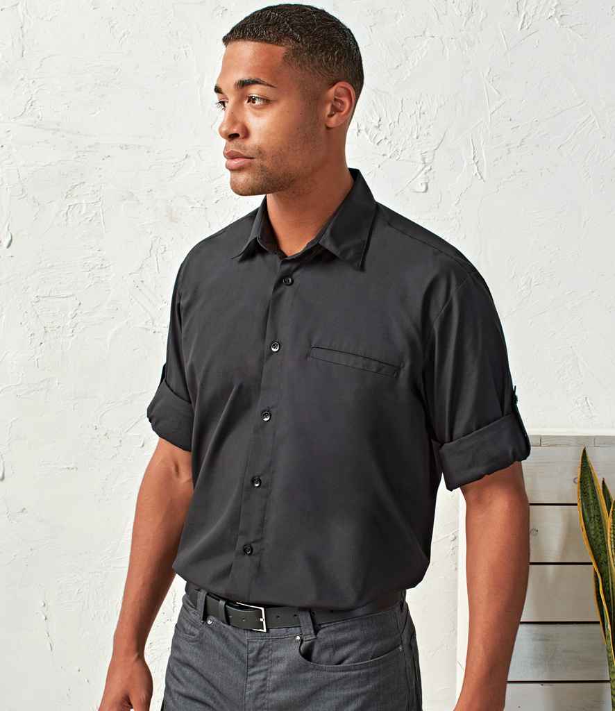 Premier Roll Sleeve Poplin Shirt | Black