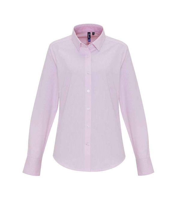 Premier Ladies Long Sleeve Striped Oxford Shirt