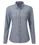 Premier Ladies Organic Fairtrade Certified Long Sleeve Chambray Shirt-1
