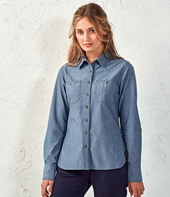 Premier Ladies Organic Fairtrade Certified Long Sleeve Chambray Shirt