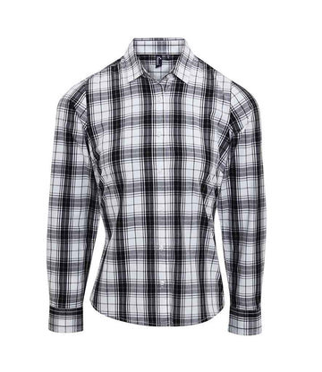 Premier Ladies Ginmill Check Long Sleeve Shirt | Black/White