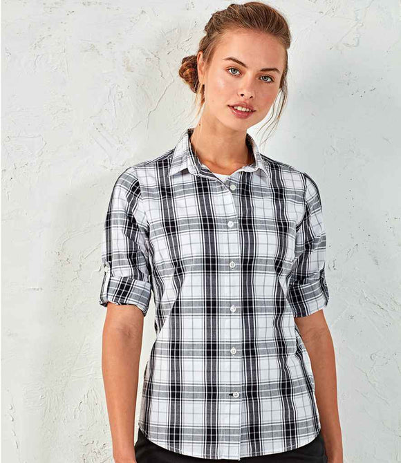Premier Ladies Ginmill Check Long Sleeve Shirt | Black/White